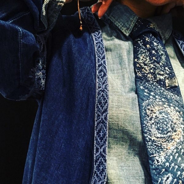 渦刺し子刺繍パッチワークデニムネクタイ - Image 3