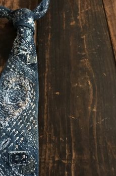 渦刺し子刺繍パッチワークデニムネクタイ
