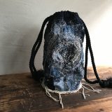 白渦刺し子デニムパッチワーク巾着鞄