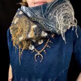 古布パッチワークゴールドイエロー刺し子渦スヌード(cowl) - Image 2